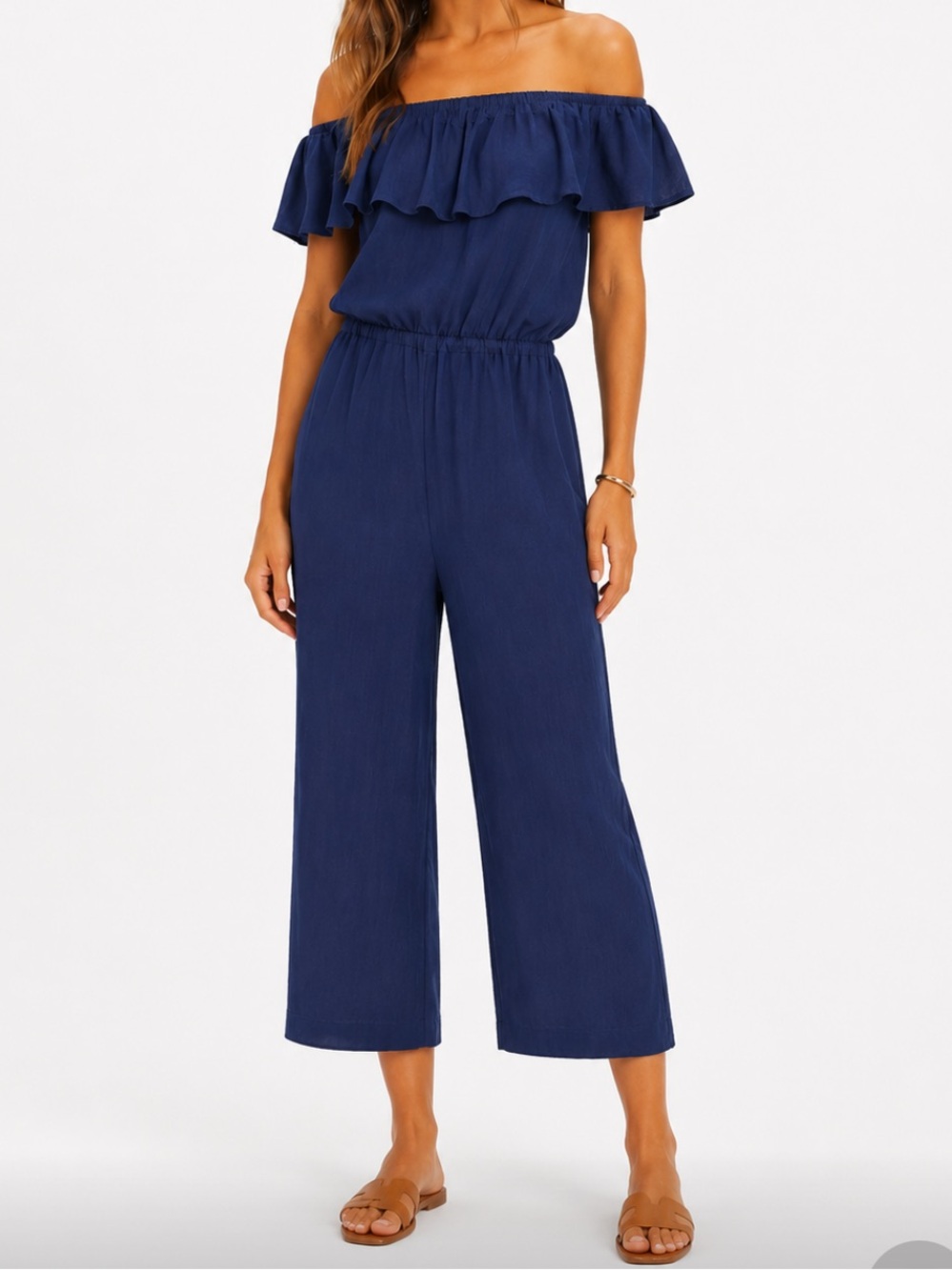 Tommy Bahama linen blend ruffle off shoulder wide leg jumpsuit resortwear XL